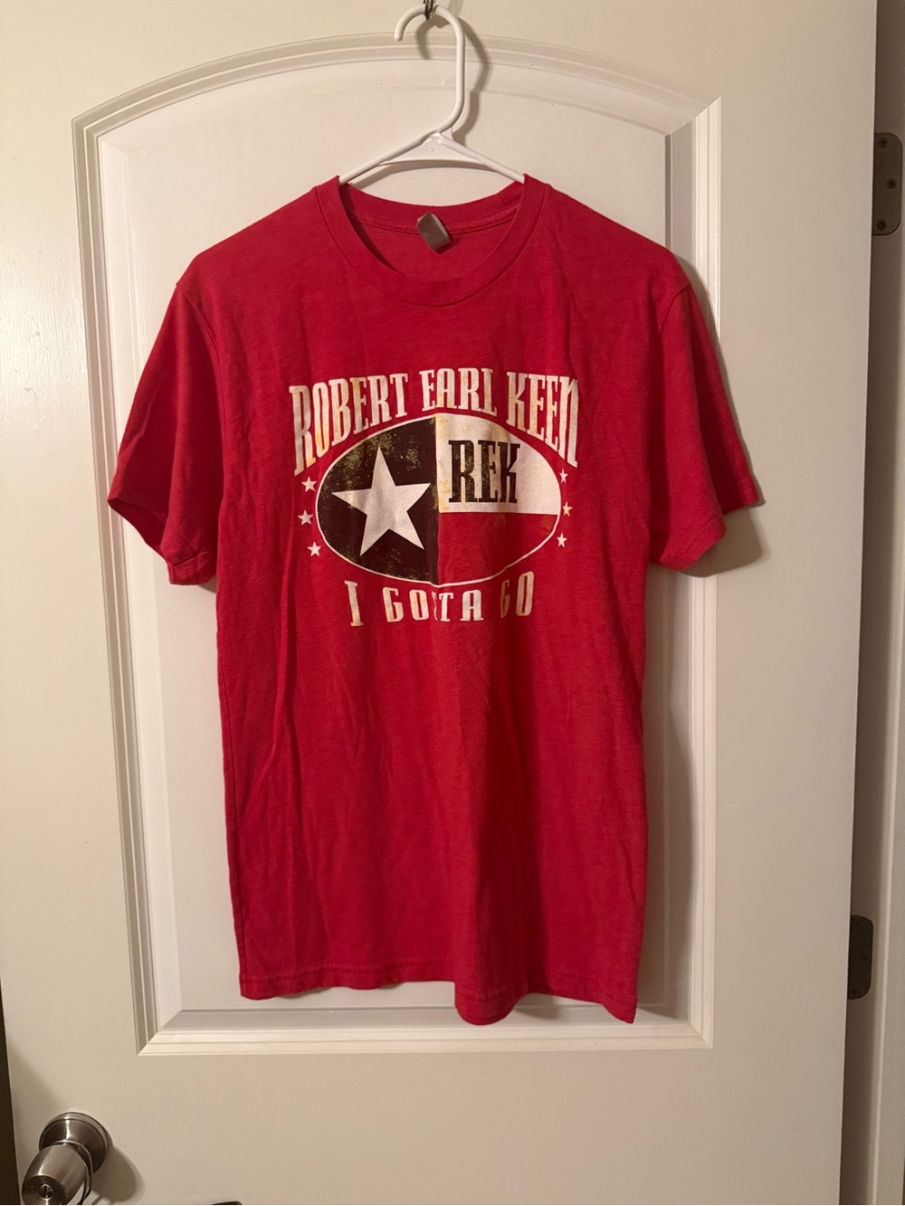 Next Level Apparel Red Short-Sleeve Graphic Tee with Cream Print